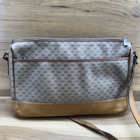 GUCCI Vintage Monogram Large Zip Shoulder Bag Canvas And Leather Trim - Picture 4 of 16